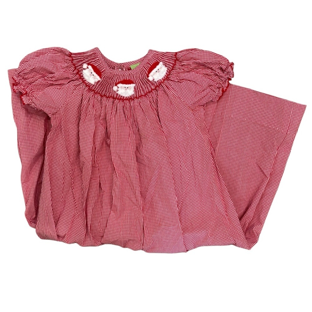 L1. Classic Whimsy Santa Smocked Christmas Dress Gingham